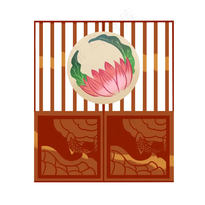 中国风荷花屏风(3000X3000(DPI:299))psd模版下载