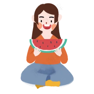 夏季坐着吃西瓜的女生