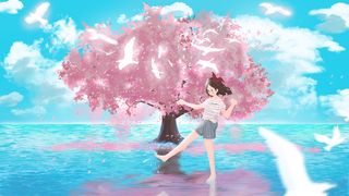 唯美治愈樱花海水