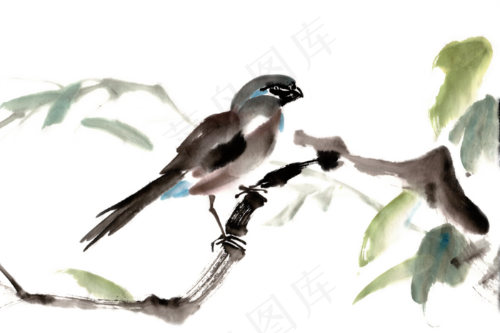 小鸟水墨画PNG免抠素材(7087*4724px 300 dpi )psd模版下载
