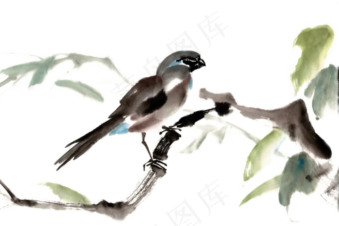 小鸟水墨画PNG免抠素材(7087*4724px 300 dpi )psd模版下载