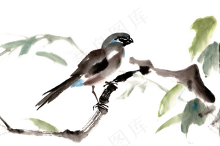 小鸟水墨画PNG免抠素材