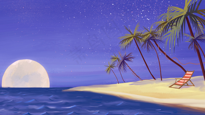 夏日里海边沙滩夜景(2880*1620px 300 dpi )psd模版下载