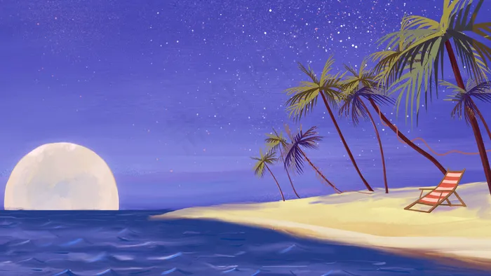 夏日里海边沙滩夜景(2880*1620px 300 dpi )psd模版下载