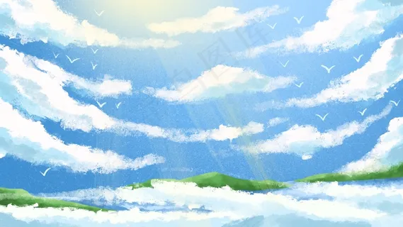 立夏蓝天白云小岛