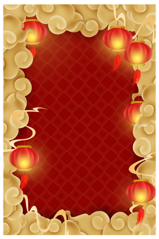 祥云灯笼红色边框,免抠元素
