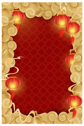 祥云灯笼红色边框,免抠元素