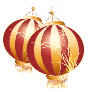 新年红金色灯笼,免抠元素