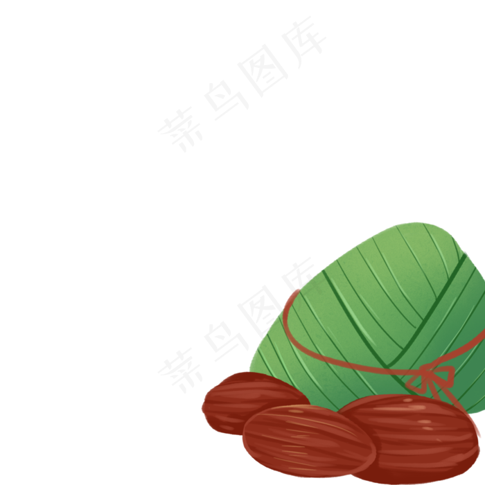 粽叶裹着的粽子和坚果免扣图