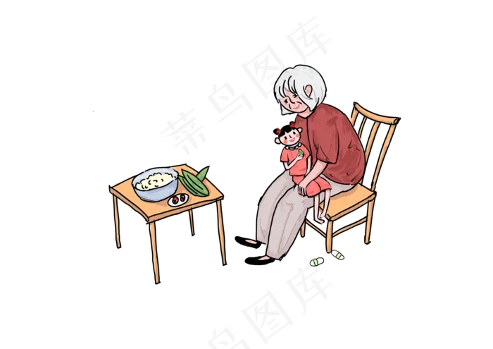 老奶奶端午节包粽子小孩(3508X2480(DPI:300))psd模版下载
