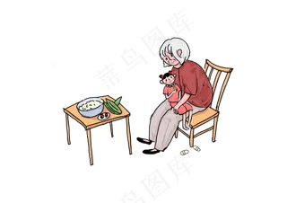 老奶奶端午节包粽子小孩