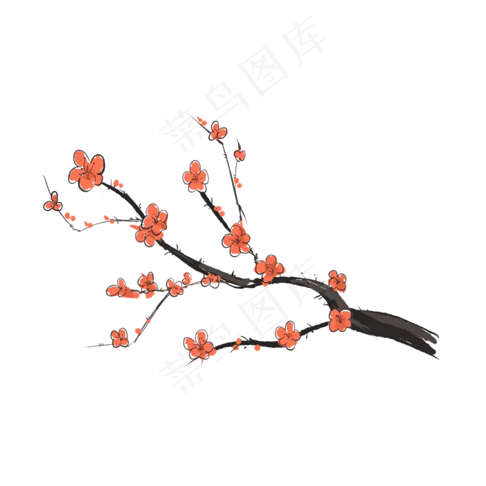 手绘古典中国梅花(2000X2000(DPI:300))psd模版下载