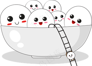 手绘卡通可爱一碗汤圆,免抠元素