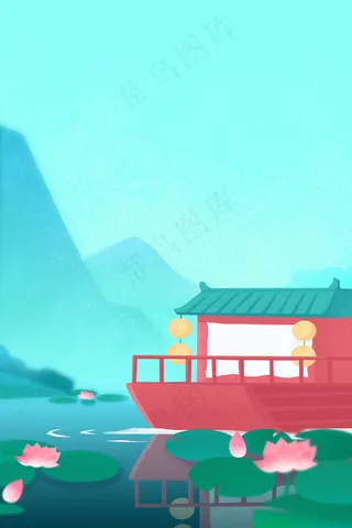 夏日清凉荷塘小船