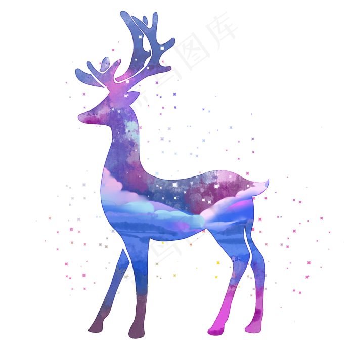 圣诞节麋鹿水彩,免抠元素