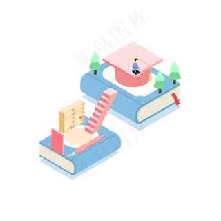 2.5d双层书本读书场景,免抠元素