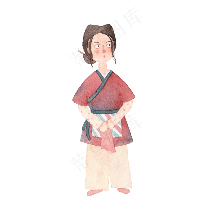 水彩人物免抠手绘卡通古装汉服