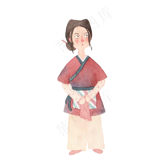 水彩人物免抠手绘卡通古装汉服(2000X2000(DPI:300))psd模版下载