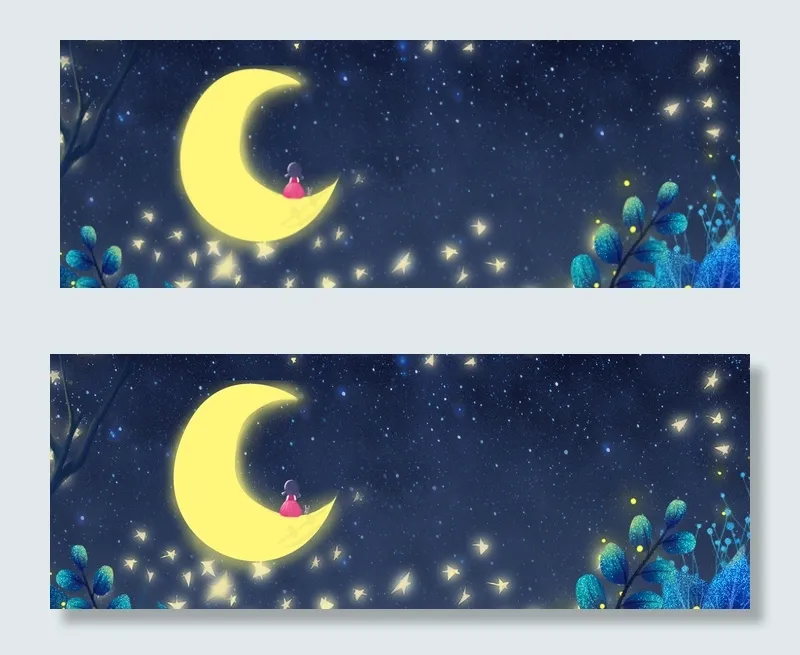 小清新月亮上的女孩仲夏夜之梦banner(1920*700px 	       )psd模版下载