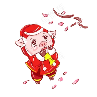 2019猪年新年红红火火手绘卡通吉�,免抠元素