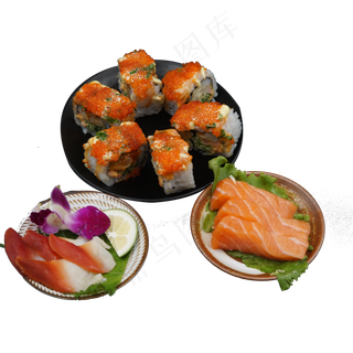 新鲜的寿司和三文鱼免抠图