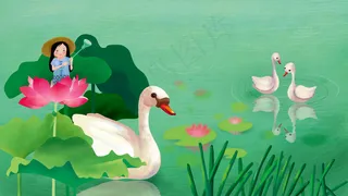 盛夏荷花天鹅女孩