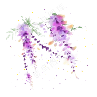 紫藤花水彩小清新素材