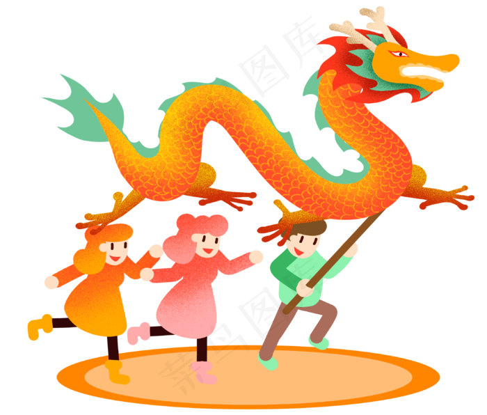 龙抬头孩子舞龙,免抠元素(3189X2717(DPI:300))psd模版下载
