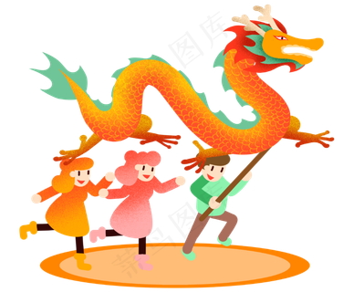 龙抬头孩子舞龙,免抠元素