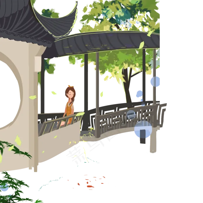 夏天中国风园林女孩(2000X2000(DPI:300))psd模版下载