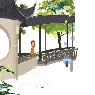 夏天中国风园林女孩