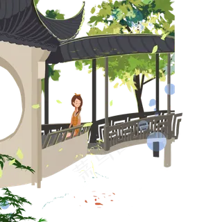 夏天中国风园林女孩