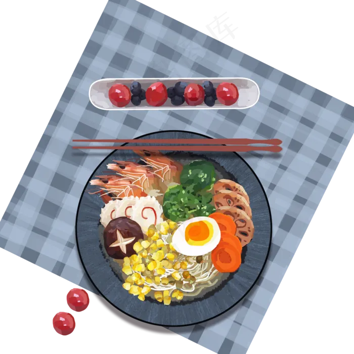 餐桌布上的美食日式面(2000X2000(DPI:300))psd模版下载