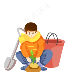 植树节种树的小男孩