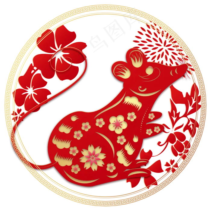 中国风烫金鼠年剪纸,免抠元素