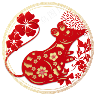 中国风烫金鼠年剪纸,免抠元素