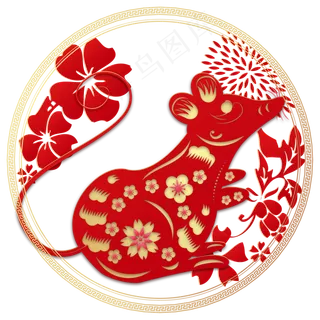 中国风烫金鼠年剪纸,免抠元素