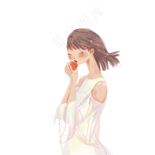 一个正在吃水果的女孩