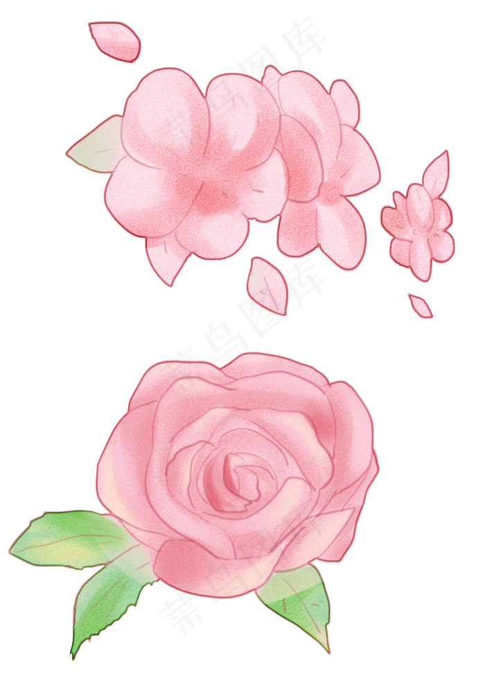清新唯美粉色玫瑰花与桃花(2150X3035(DPI:299))psd模版下载