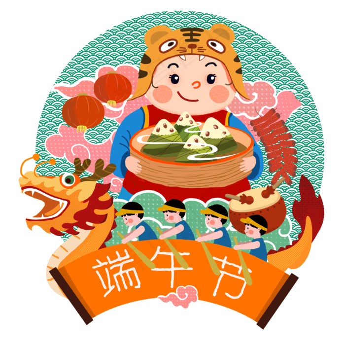 端午节划龙舟吃粽子传统节日(2480X2480(DPI:300))psd模版下载