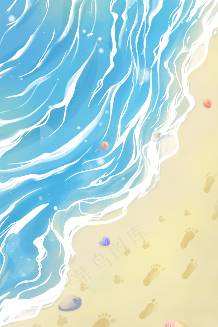 蓝色唯美小清新卡通海水立夏夏季海边配图