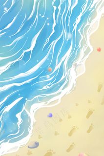蓝色唯美小清新卡通海水立夏夏季海边配图