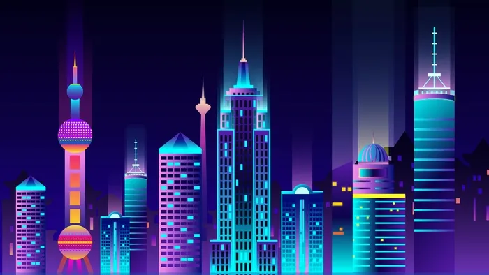 扁平风渐变上海城市建筑(2000X2000(DPI:150))ai矢量模版下载