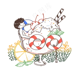 线条冷饮和游泳男孩 线条冷饮和游泳男孩