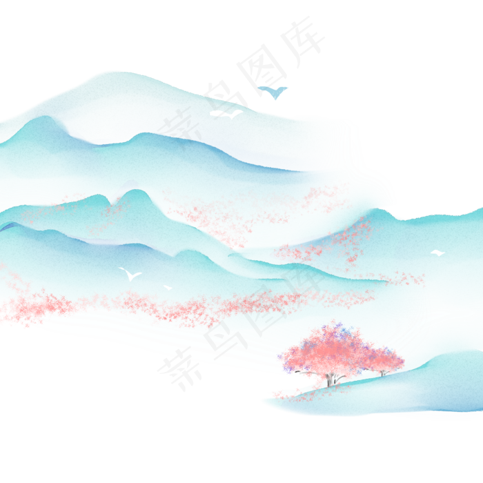 水彩水墨樱花(2000X2000(DPI:300))psd模版下载