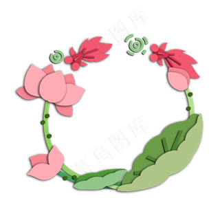 荷花边框金鱼涟漪