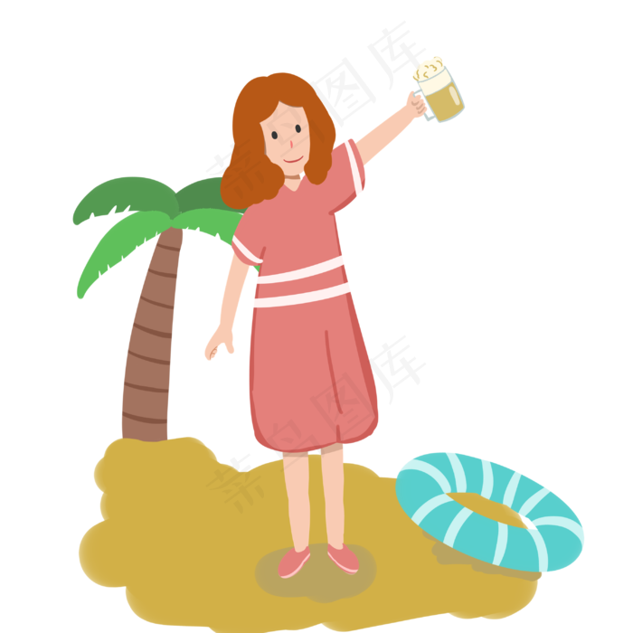 夏天喝啤酒降温的女孩