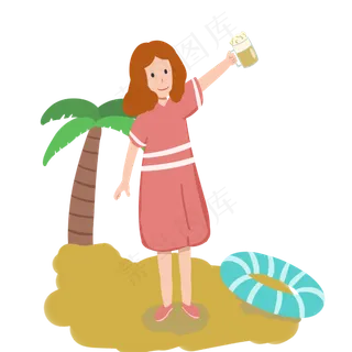 夏天喝啤酒降温的女孩