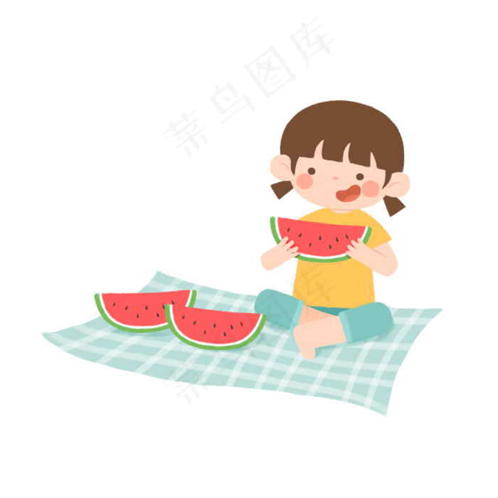 夏天女孩吃西瓜(3000X3000(DPI:300))psd模版下载