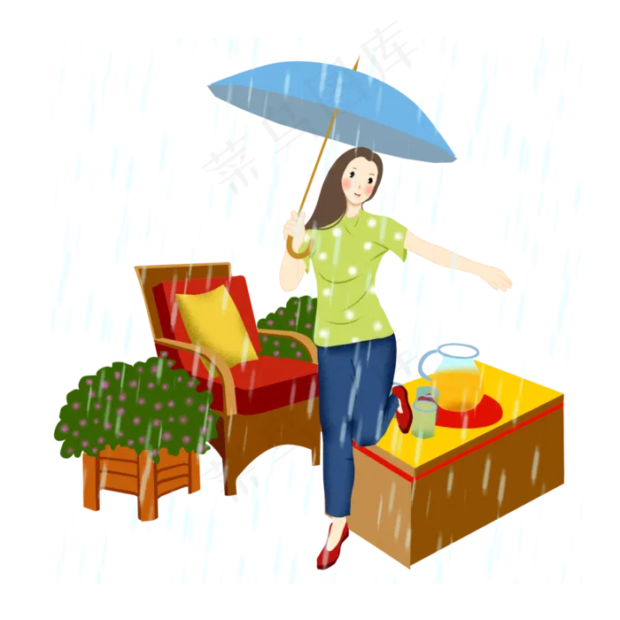 谷雨喝茶的小女孩